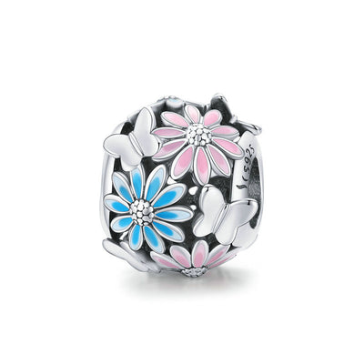 Silver Charm And Bright Daisy Butterfly Diy Beaded Charm