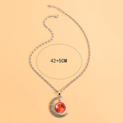 Vintage Galaxy Planet Mars Luminous Necklace Handmade Glowing Red Glass Charm Moon Pendant Necklaces For Women Girls