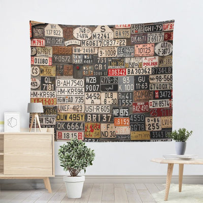 Vintage License Plate Tapestry Art Deco